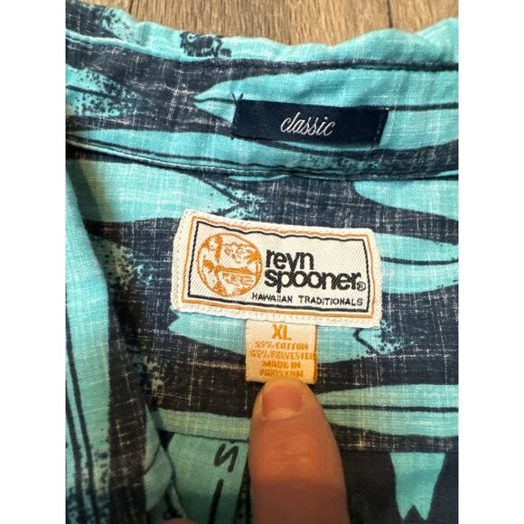 Reyn Spooner Mens Hawaiian Traditional Shirt XL Blue Green Surfboard Print Butto - Picture 4 of 10